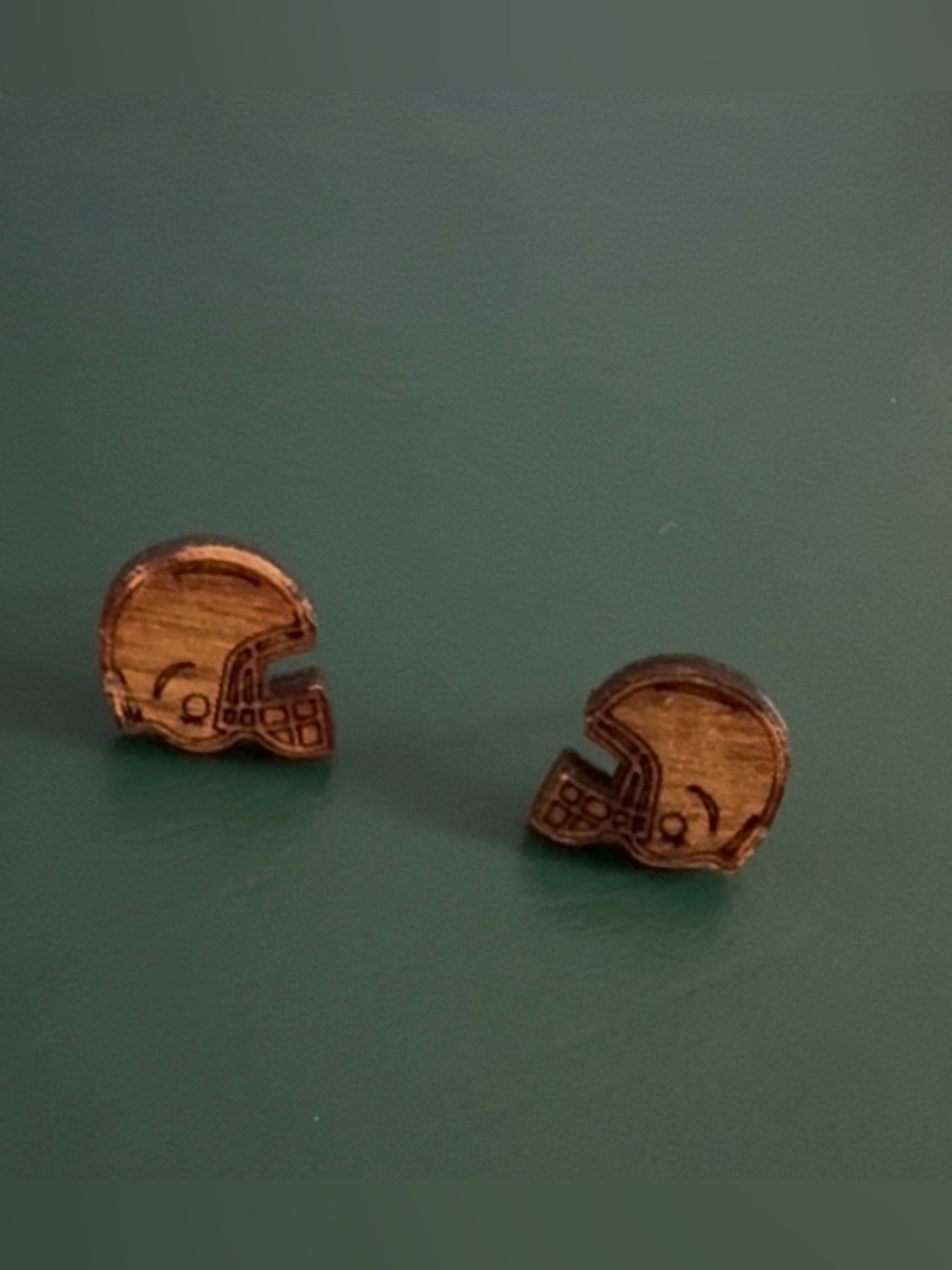 FOOTBALL HELMET EARRINGS | Etched Wood Post Studs - Picture 3 of 10
